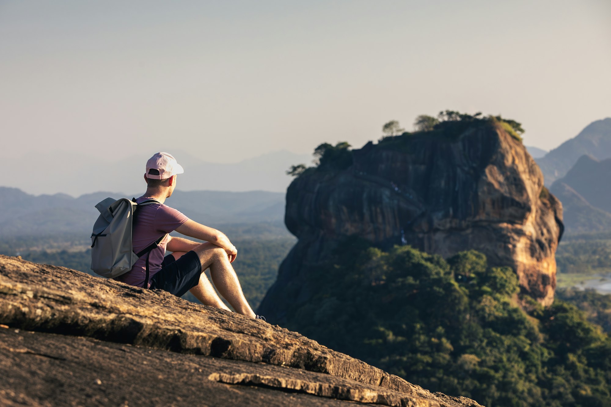 Traveler enjoying view of Sigiriya rock in Sri Lanka