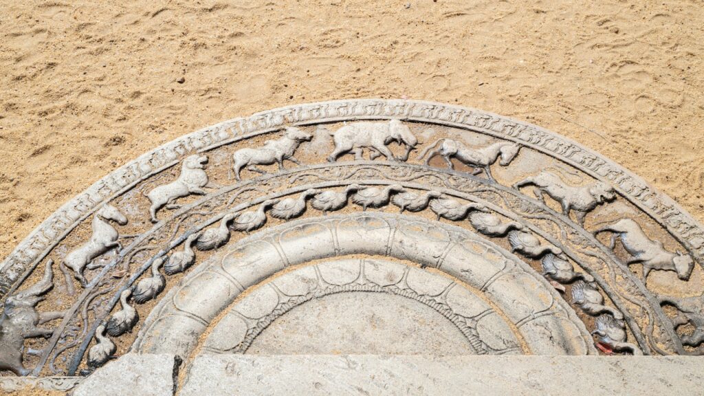 Moonstone in Thuparama temple, Sacred city of Anuradhapura,
